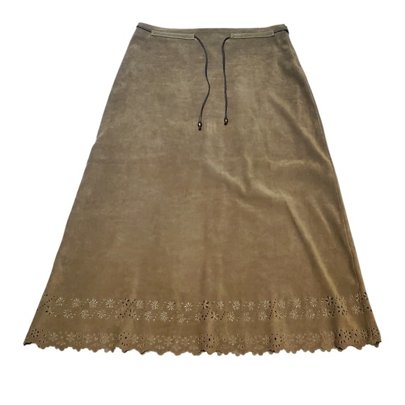 Ojai Dresses & Skirts - Ojai Clothing Faux Suede Skirt Size 12 Brown Green Bohemian Boho Western Y2K Vtg